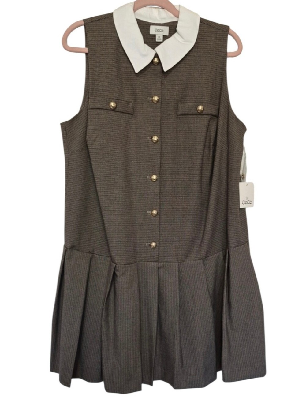 CeCe Plus Size 16W Plaid Pleated Drop Waist Mini Dress NWT